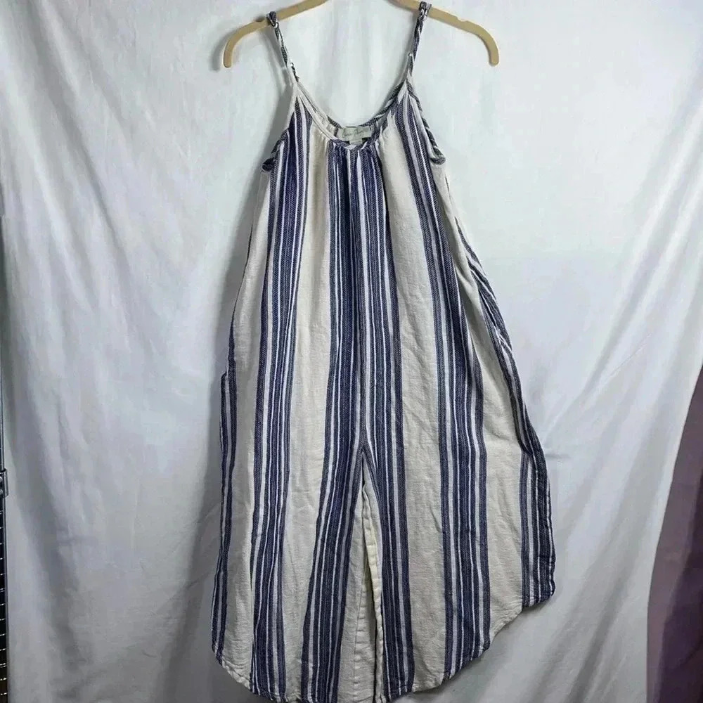 Charlie Paige Blue & Cream Stripe Large Jumper. Wide Legs & Adjustable Straps. - Picture 2 of 13